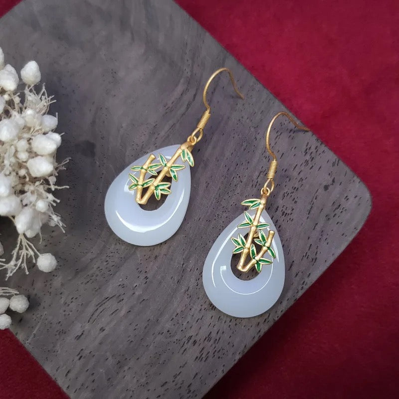 Bamboo White Jade Earrings