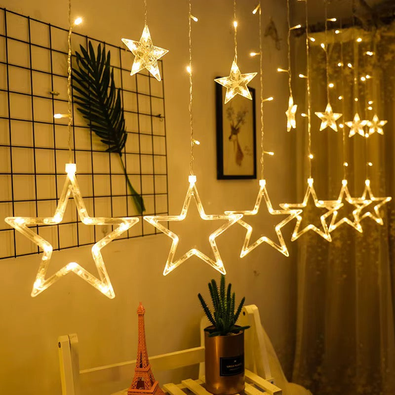 Decorative LED Curtain String Lights – Stars Design | RGB & Warm Yellow