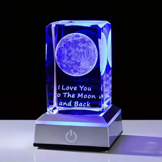 K9 Glass Crystal 3D Laser Engraved Moon Lamp “I love you to the moon and back”