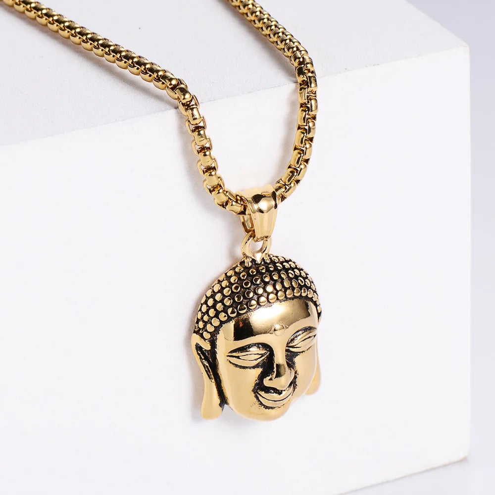 Stainless Steel Buddha Head Necklace