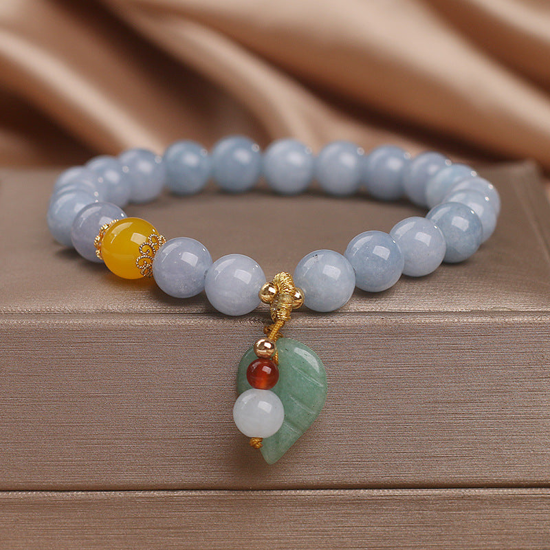 Jade Leaf Aquamarine Charm Bracelet (8mm)