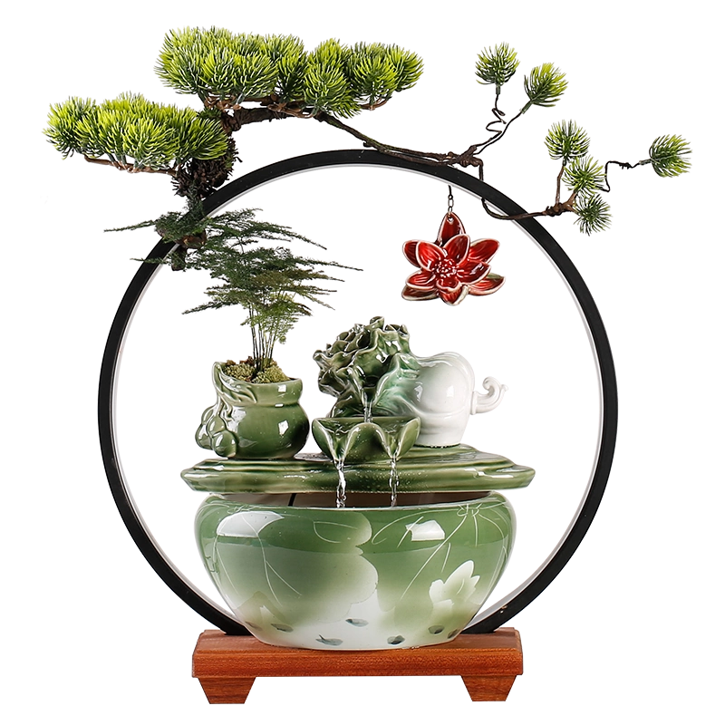 Chinese Bok choy Back-Flow Incense Holder & Waterfall Mist Maker with Ring Light Ornamental Set