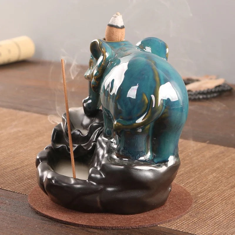 Elephant Designed Back-Flow Incense Holder + 10 Free Incense Cones