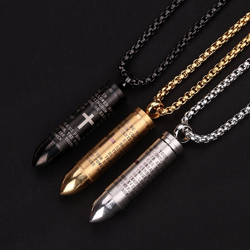 Stainless Steel Bullet Capsule Prayer Necklace