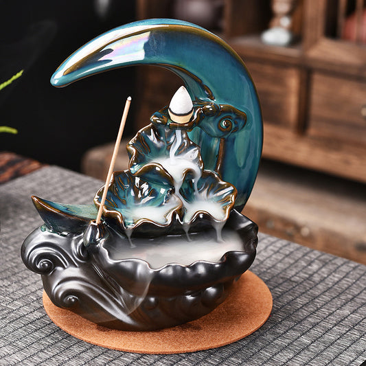 Moon Crescent Incense Holder + 10 Free Back-Flow Incense