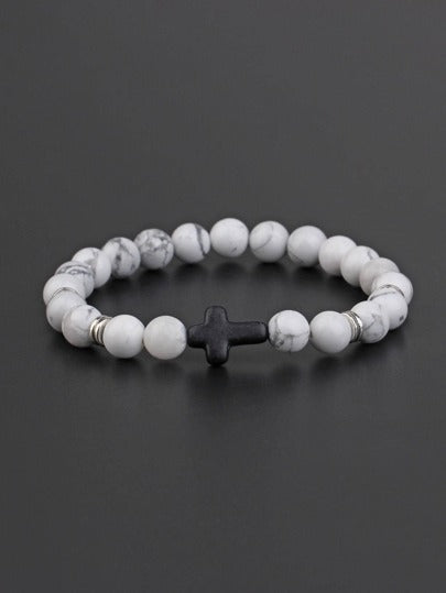 Natural Stone Cross Distance Bracelets 2pc