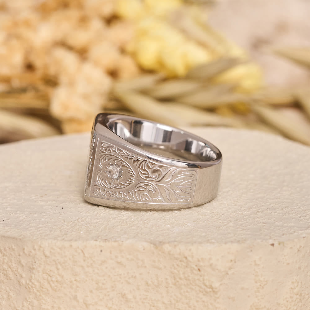 Shahada Crescent & Star Stainless Steel Signet Ring