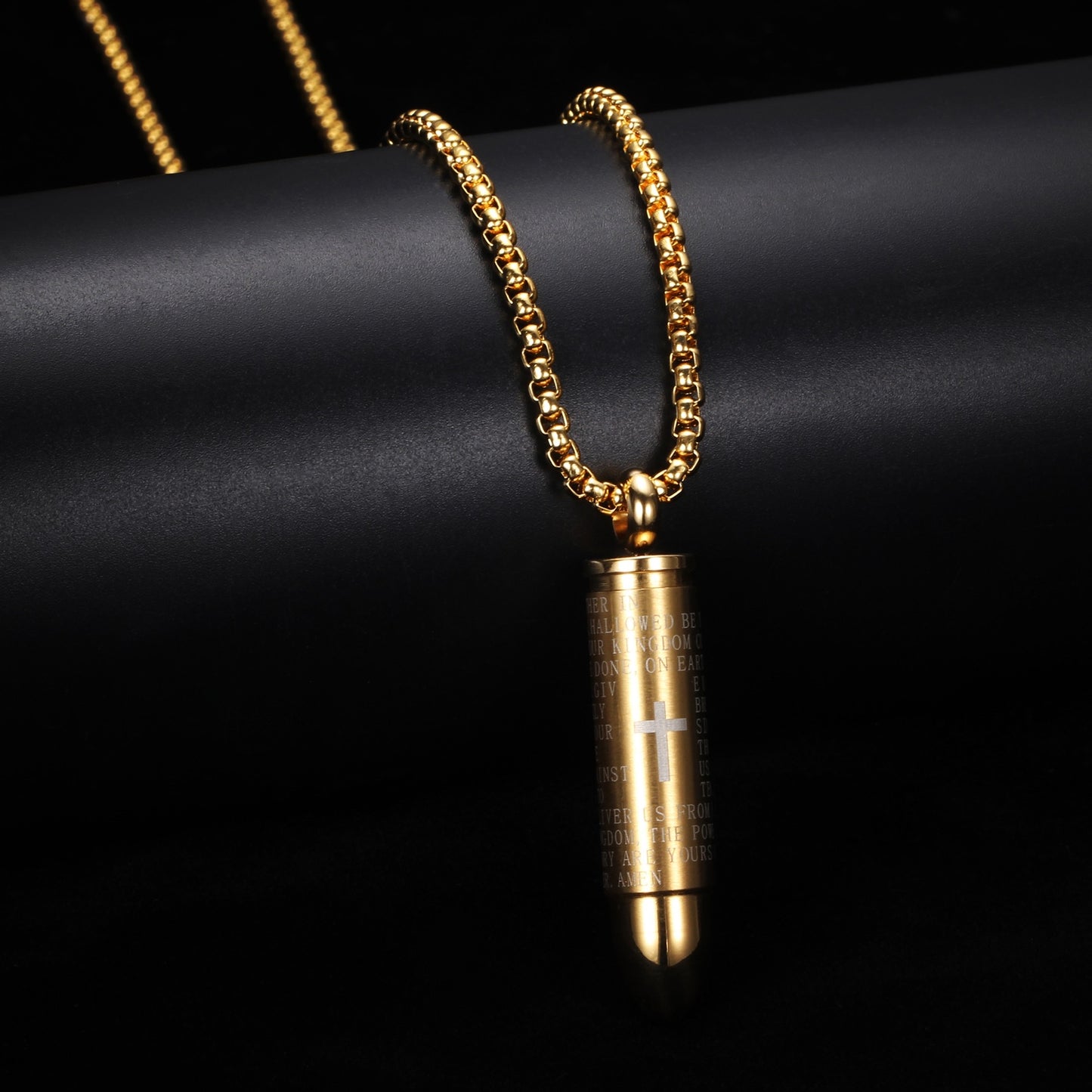 Stainless Steel Bullet Capsule Prayer Necklace