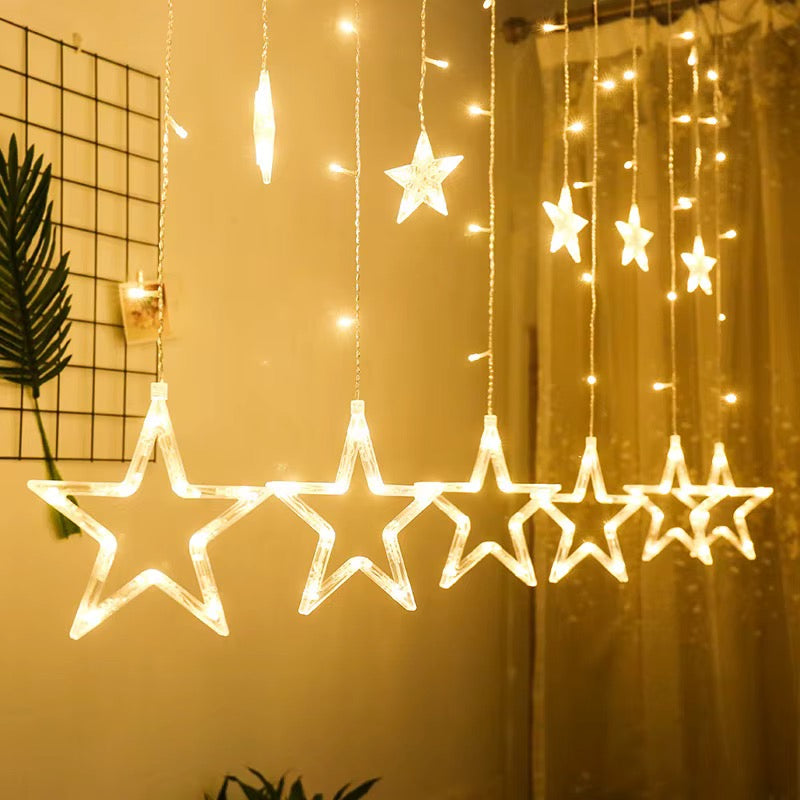 Decorative LED Curtain String Lights – Stars Design | RGB & Warm Yellow