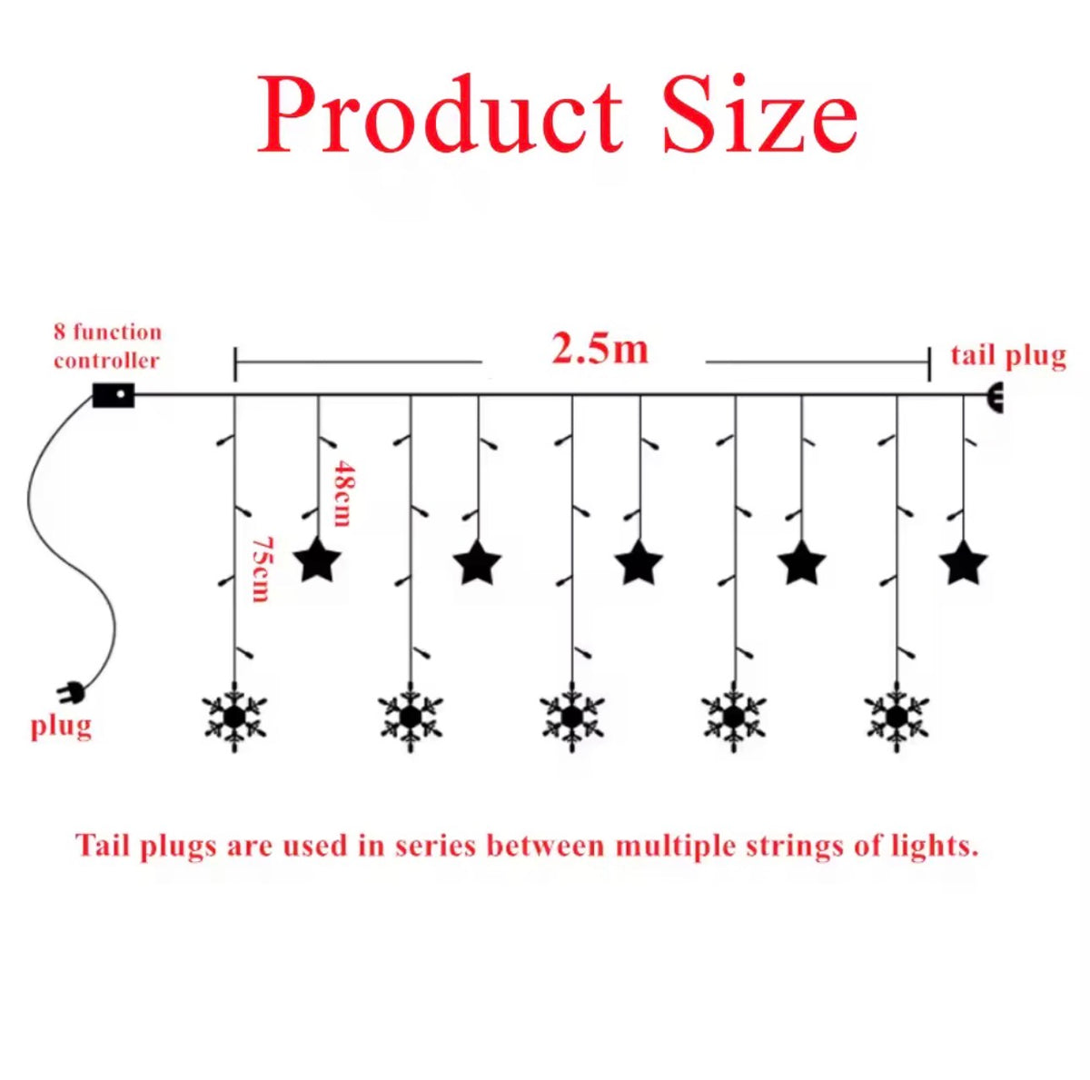 Decorative LED Curtain String Lights – Snowflake & Stars Design | RGB & Warm Yellow