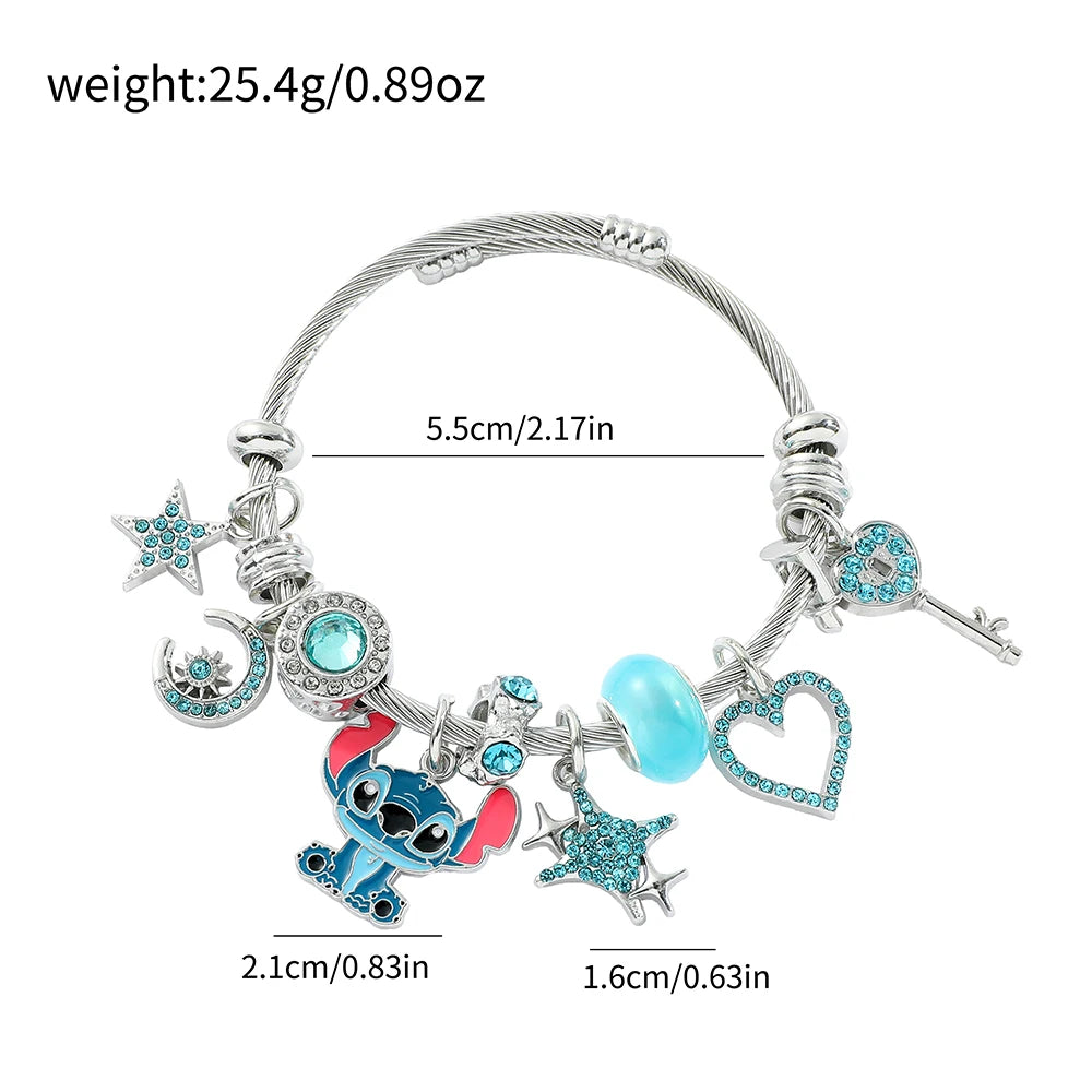 Stainless Steel Stitch Blue Zircon Charm Bracelet