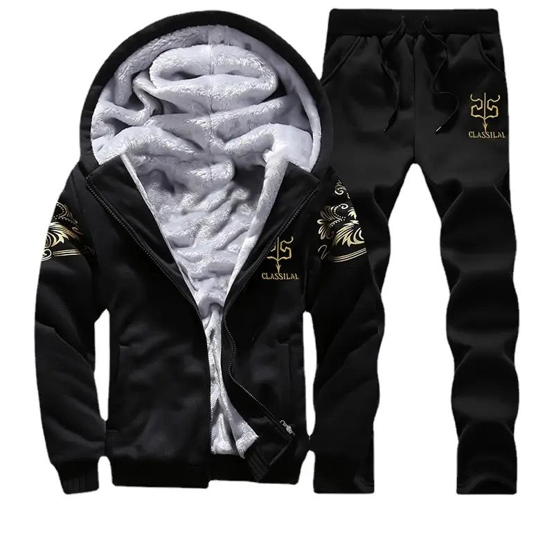 2PC Men's Classical Tracksuit Fleece Lined Hoodie & Track Pants