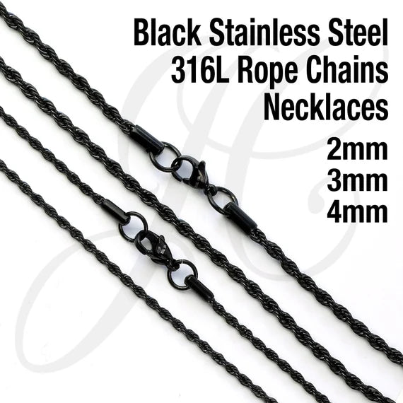 Stainless Steel Black Rope Chain