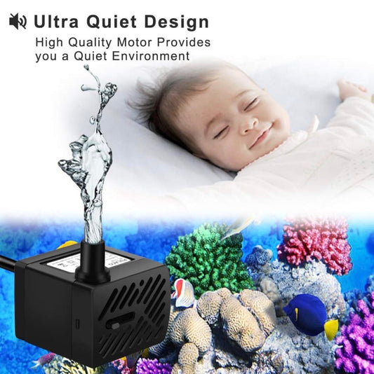 Mini Water Fountain Pump (50GPH 3W), Ultra Quiet Submersible Water Pump
