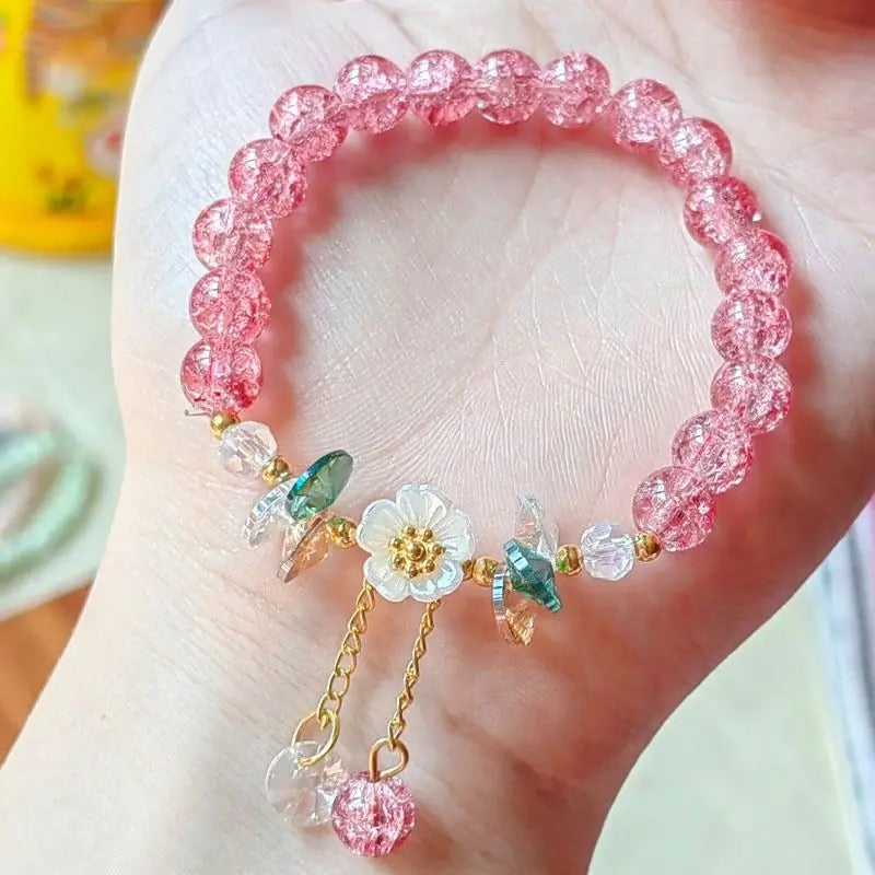 Glass Crystal Floral Charm Bracelet (8MM)