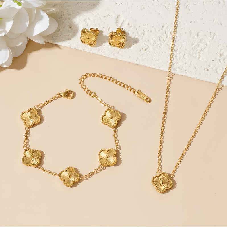 High Quality Stainless Steel Van Cleef Inspired Clover 3pc Set (Gold)