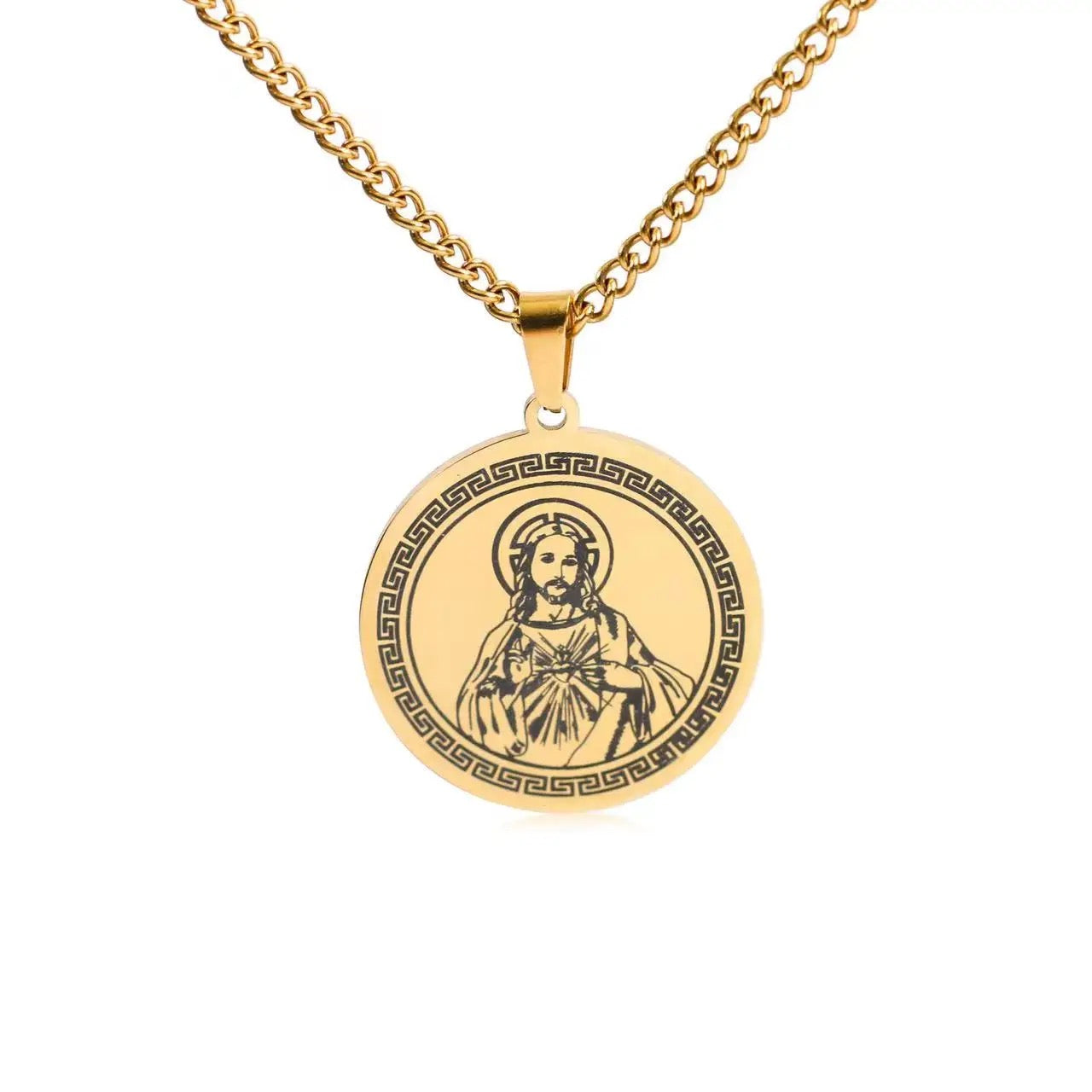 Stainless Steel Jesus Engraved Christian Necklace