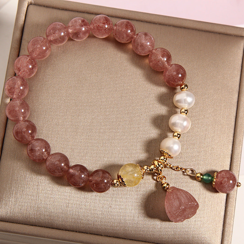 Strawberry Quartz Freshwater Pearl Charm Bracelet (8mm)