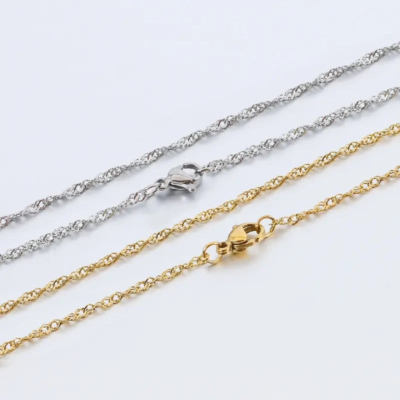 High Quality Stainless Steel Dainty Water Wave Chain (50cm Length)