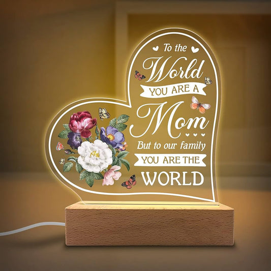 Mother’s Love 3D Acrylic USB Night Lamp with Wooden Base