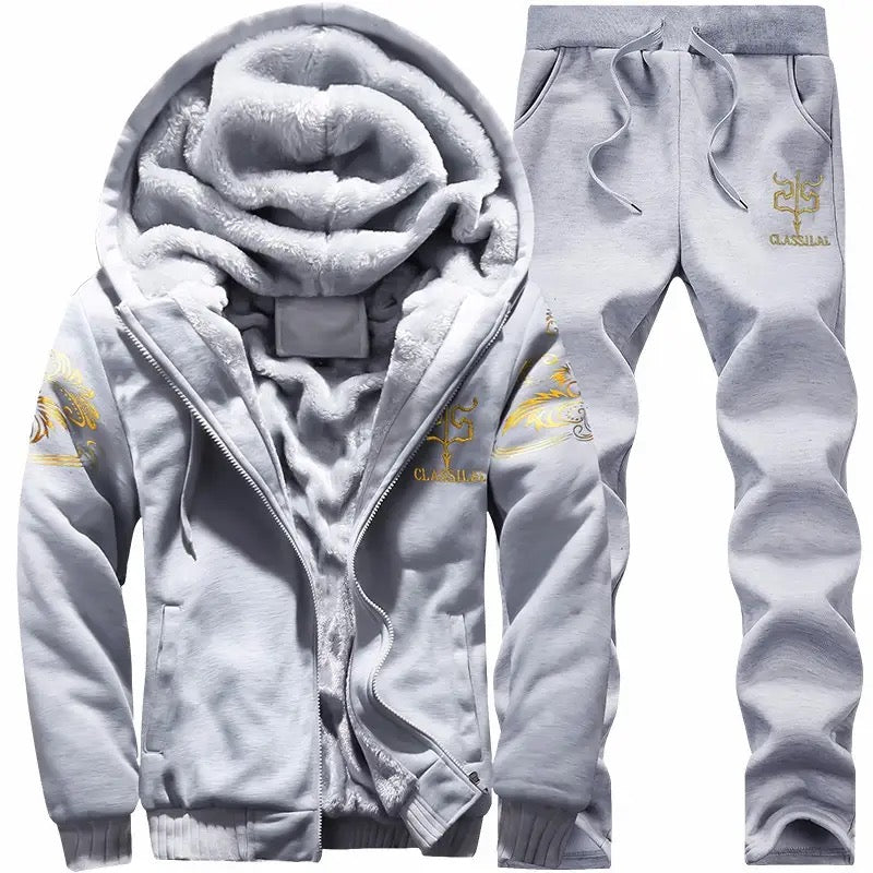 2PC Men's Classical Tracksuit Fleece Lined Hoodie & Track Pants