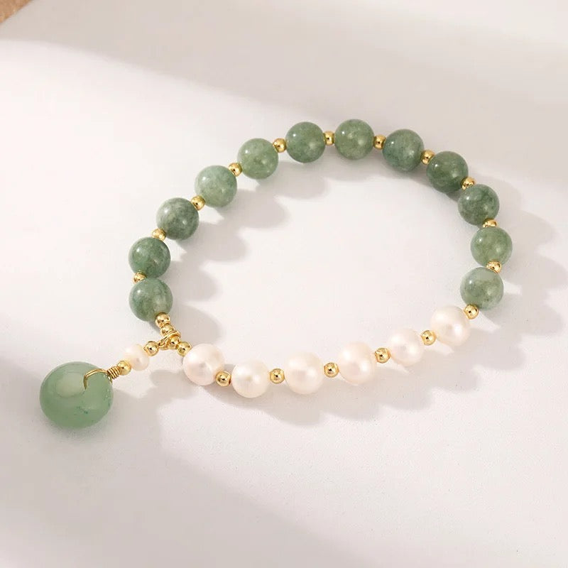 Jade + Fresh Water Pearl Donut Charm Bracelet (8MM)