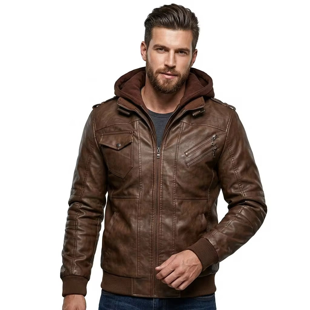 High Quality Men’s Biker Leather Jackets (Attachable Hoodie)