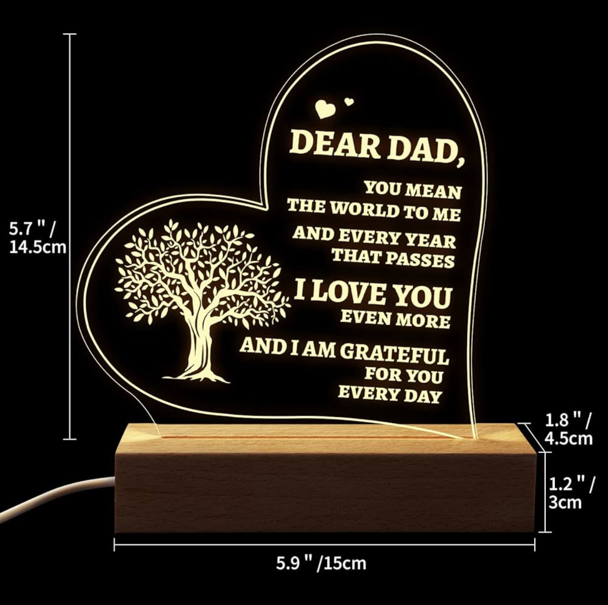 Father’s Love 3D Acrylic Night Lamp With Wooden Base