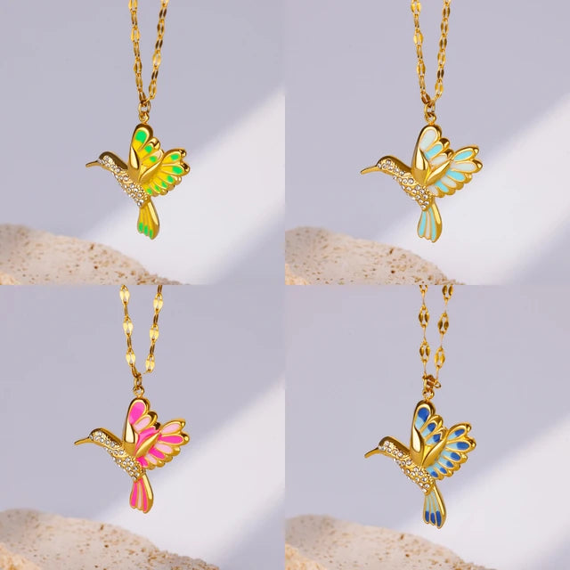 Stainless Steel Zircon Hummingbird Necklace