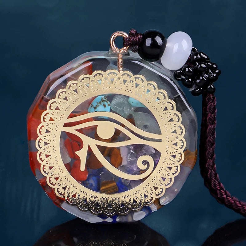 7 Chakra Orgonite Chip Eye Of Horus Rope Necklace