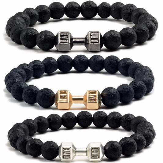 Natural Lava Rock Dumbbell Bracelets (8mm)