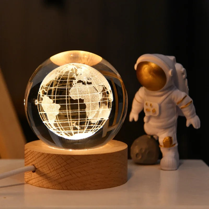 3D Laser Engraved Glass Crystal Ball Lamp Universe Astronomy Decor (Earth)