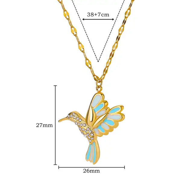 Stainless Steel Zircon Hummingbird Necklace
