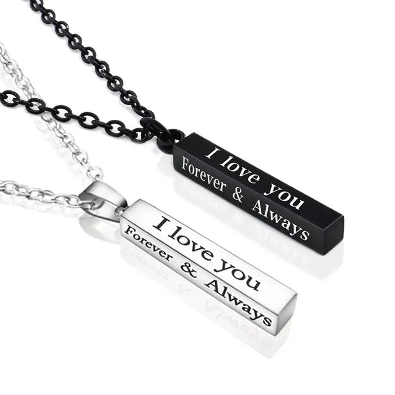 Stainless Steel “I Love You Forever & Always” Engraved Necklace