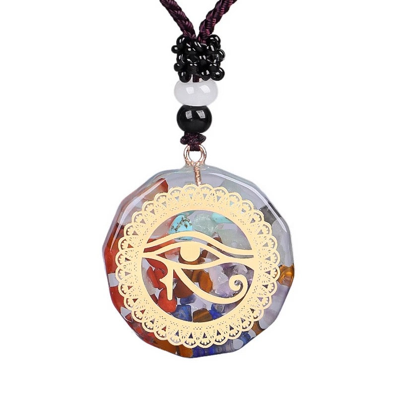 7 Chakra Orgonite Chip Eye Of Horus Rope Necklace