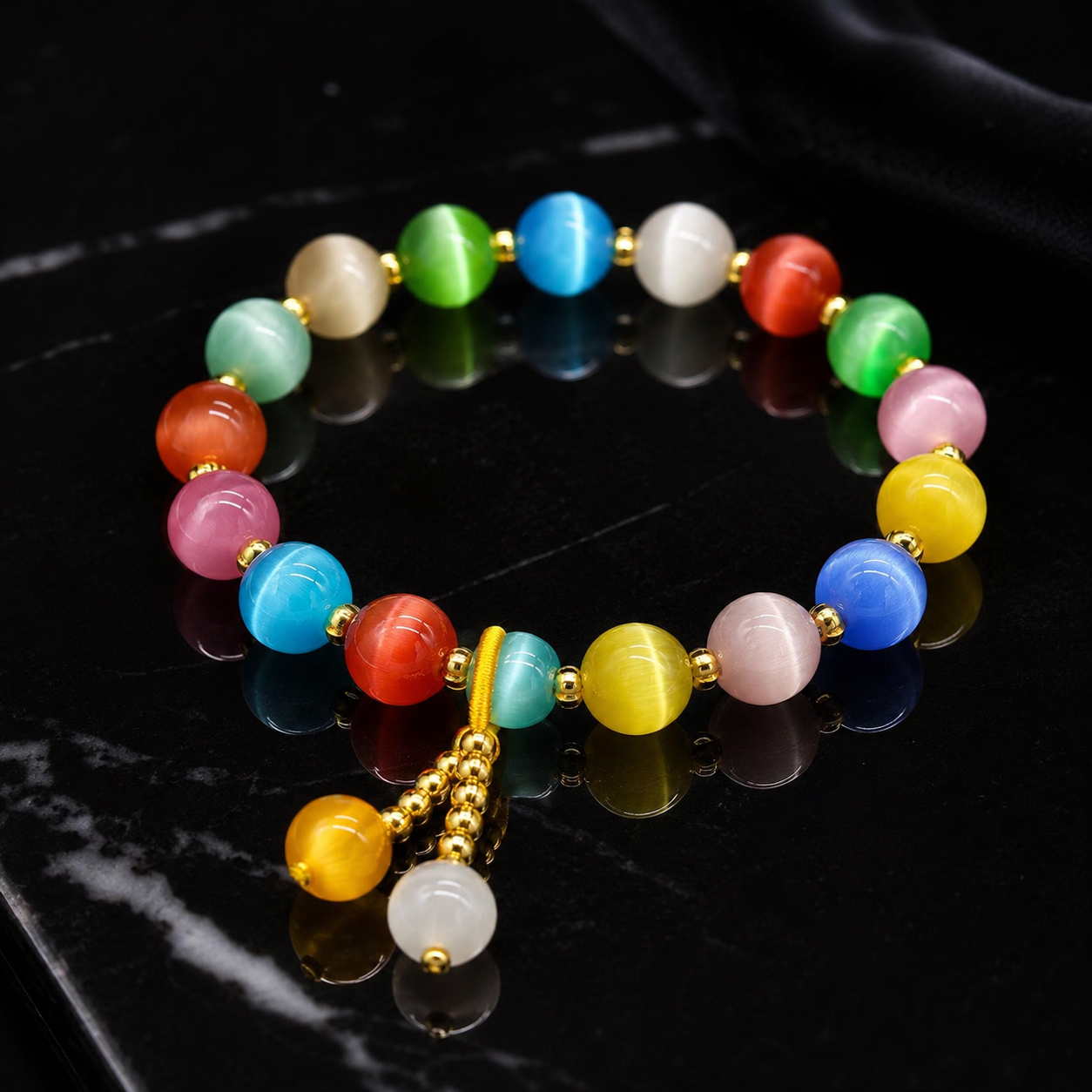 Colorful Cat Eye Quartz Lucky Charm Bracelets (10mm)