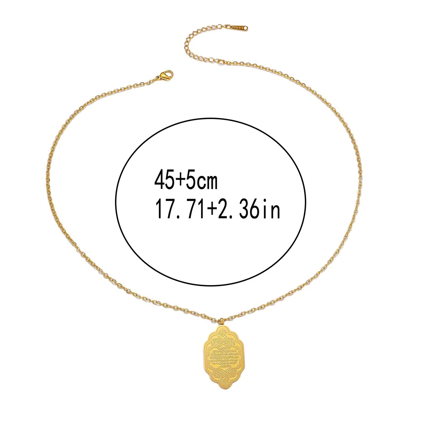 Ornate Ayatul Kursi Stainless Steel Pendant Necklace