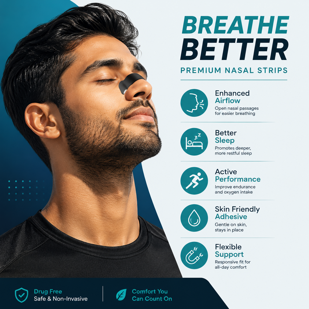 Magnetic Nasal Breathing Strips Kit – Reusable Anti-Snore Nose Dilator for Improved Airflow, Sleep, Cold, Exercise & Daily Use (15 Pairs)