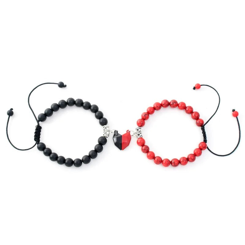 Magnetic Heart Couples Distance Bracelets 8MM (Adjustable)