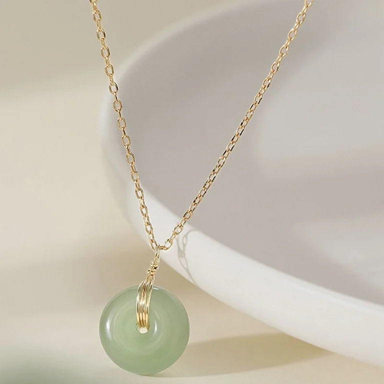 Stainless Steel Jade Donut Necklace