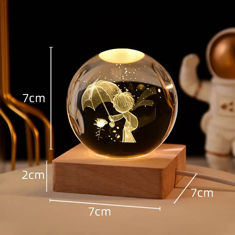 3D Laser Engraved 8cm Glass Crystal Ball Lamp (Boy with Umbrella)