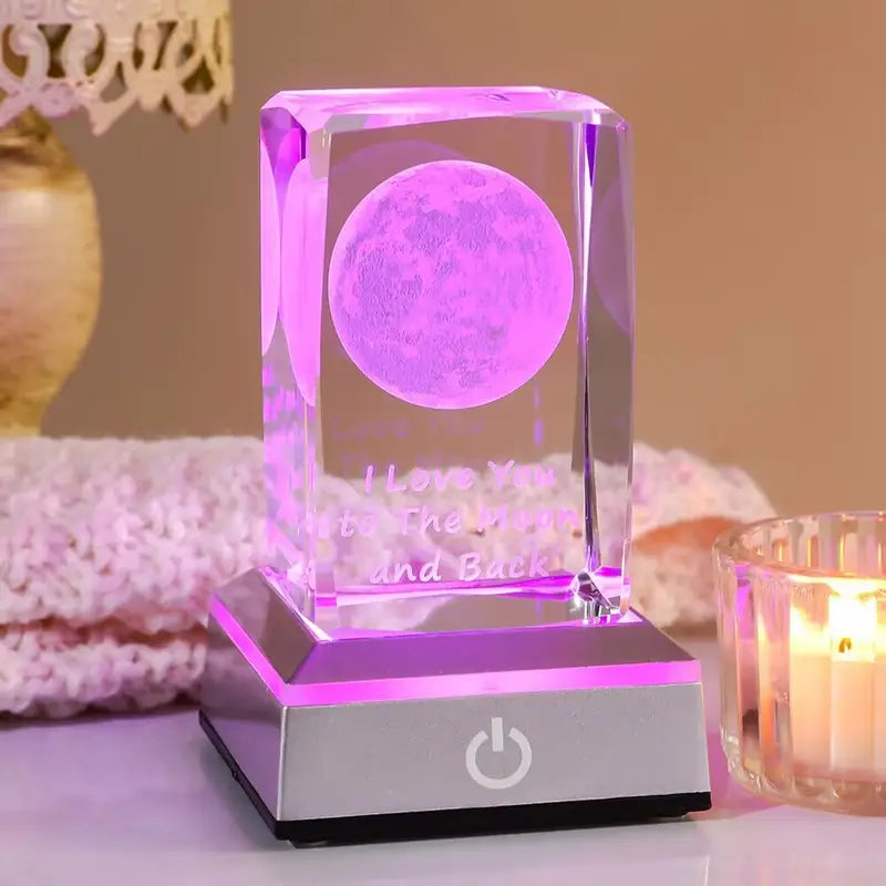 K9 Glass Crystal 3D Laser Engraved Moon Lamp “I love you to the moon and back”