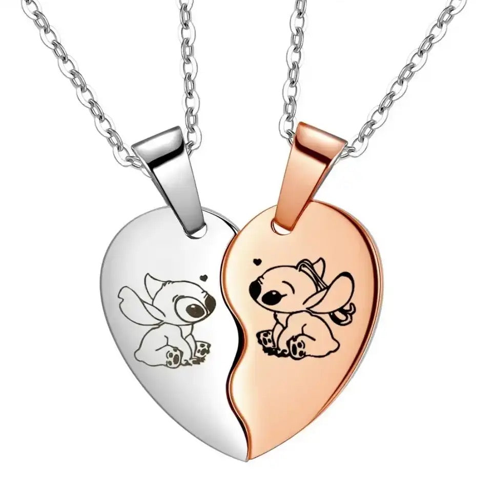 Stainless Steel Stitch & Angel Couples Love Necklace 2pc