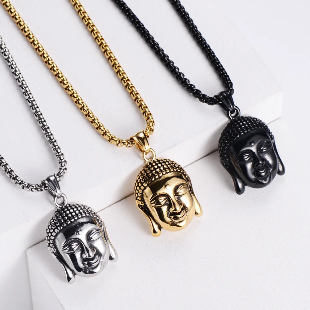 Stainless Steel Buddha Head Necklace