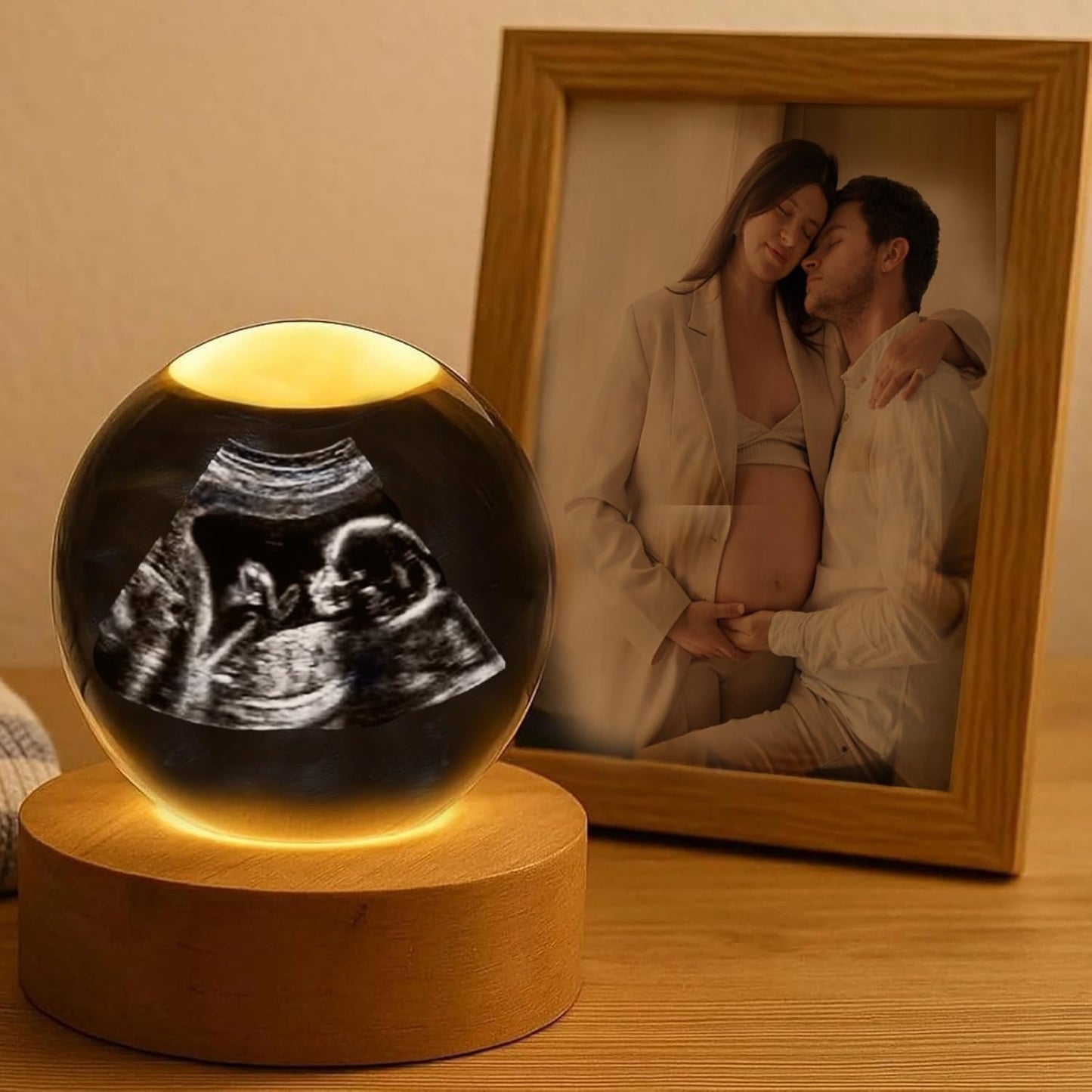 3D Laser Engraved 8cm Glass Crystal Ball Lamp (Ultrasound Baby Picture)
