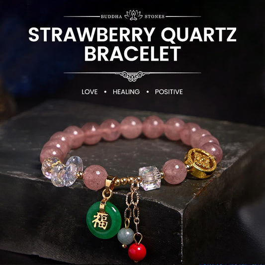 Strawberry Quartz Crystal Jade Charm Bracelet