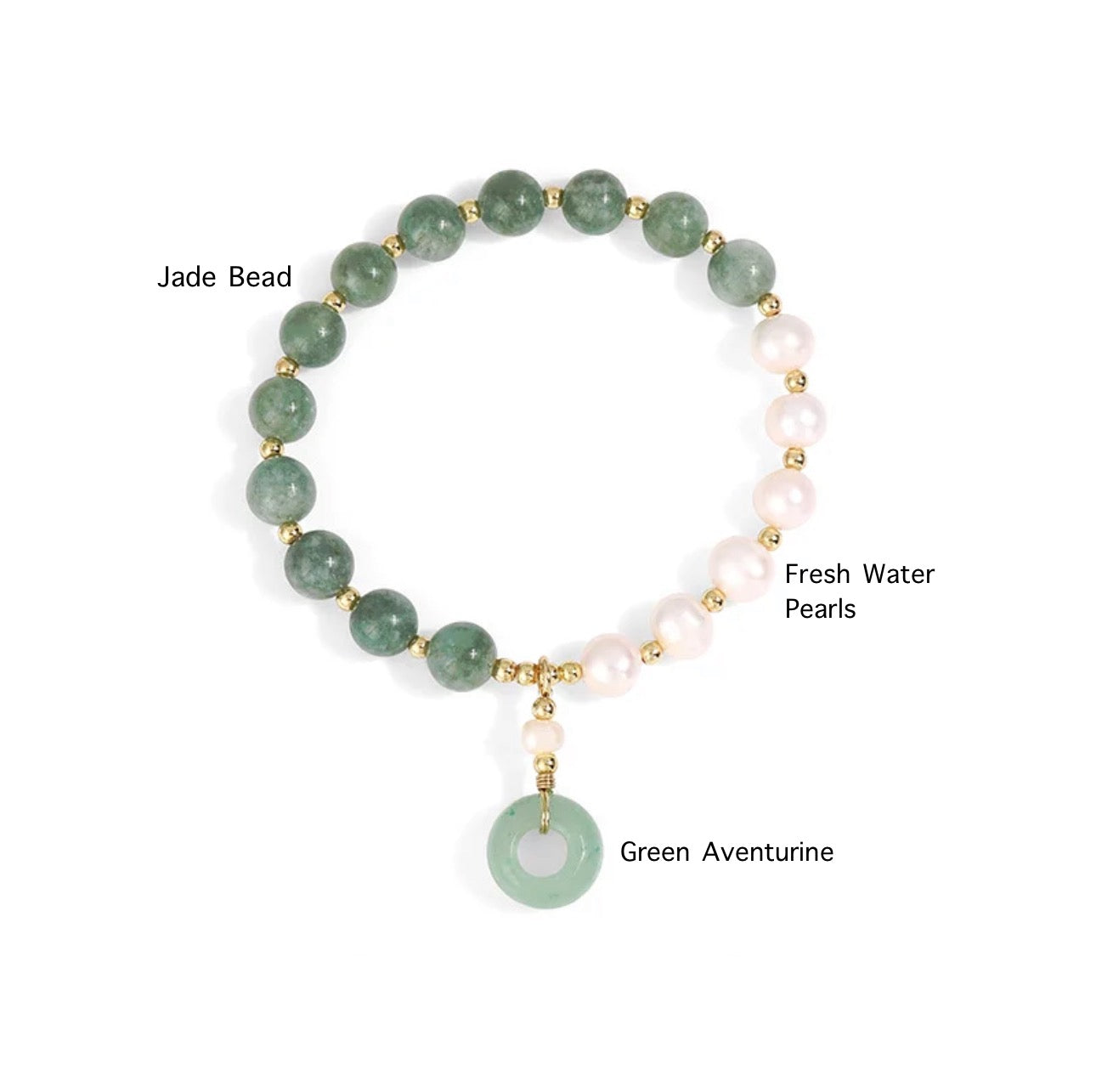 Jade + Fresh Water Pearl Donut Charm Bracelet (8MM)