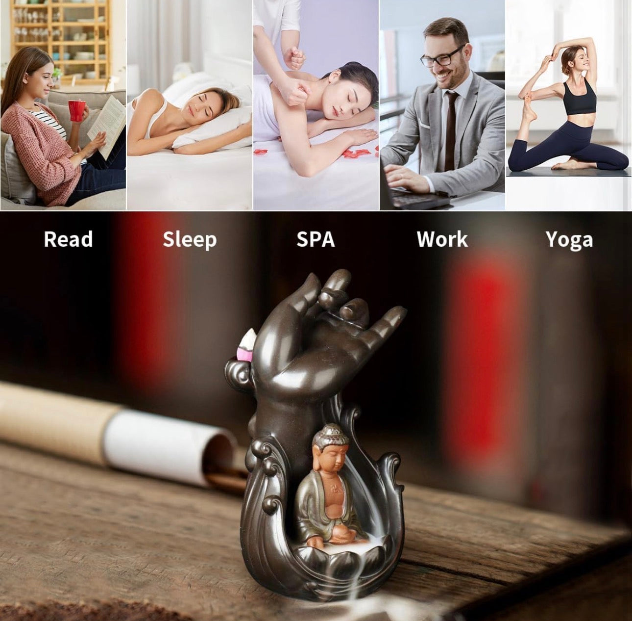Buddha Incense Holder + 10 Free Back-Flow Incense