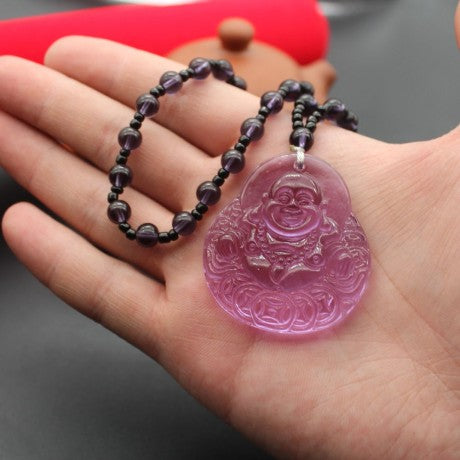 Large Buddha Pink Crystal Necklace