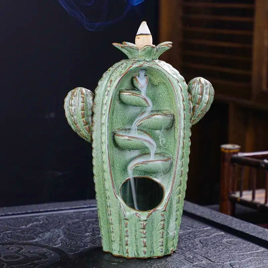 Cactus Designed Back-Flow Incense Holder + 10 Free Incense Cones